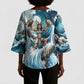 Satis Water Torrent Kimono Sleeve Blouse with Egyptian Flood Symbolism in Oceanic Blue Tones