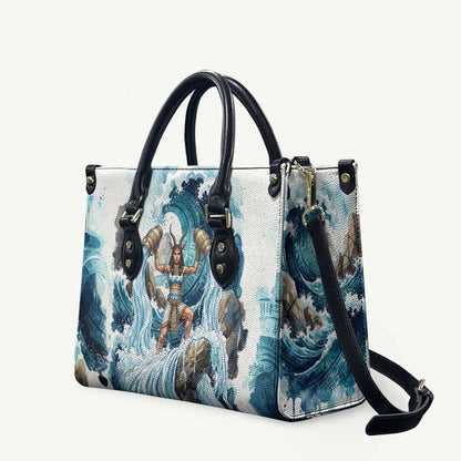Satis Water Torrent Leather Bag with Egyptian Flood Symbolism in Oceanic Blue Tones