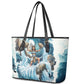 Satis Water Torrent Leather Tote Bag with Egyptian Flood Symbolism in Oceanic Blue Tones