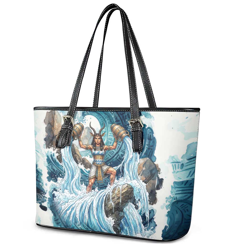 Satis Water Torrent Leather Tote Bag with Egyptian Flood Symbolism in Oceanic Blue Tones