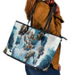 Satis Water Torrent Leather Tote Bag with Egyptian Flood Symbolism in Oceanic Blue Tones