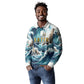 Satis Water Torrent Long Sleeve Polo Shirt with Egyptian Flood Symbolism in Oceanic Blue Tones