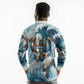 Satis Water Torrent Long Sleeve Polo Shirt with Egyptian Flood Symbolism in Oceanic Blue Tones