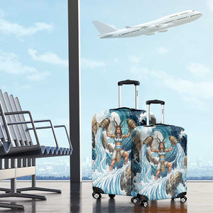 Satis Water Torrent Luggage Cover with Egyptian Flood Symbolism in Oceanic Blue Tones