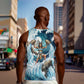 Satis Water Torrent Men Tank Top with Egyptian Flood Symbolism in Oceanic Blue Tones
