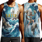 Satis Water Torrent Men Tank Top with Egyptian Flood Symbolism in Oceanic Blue Tones
