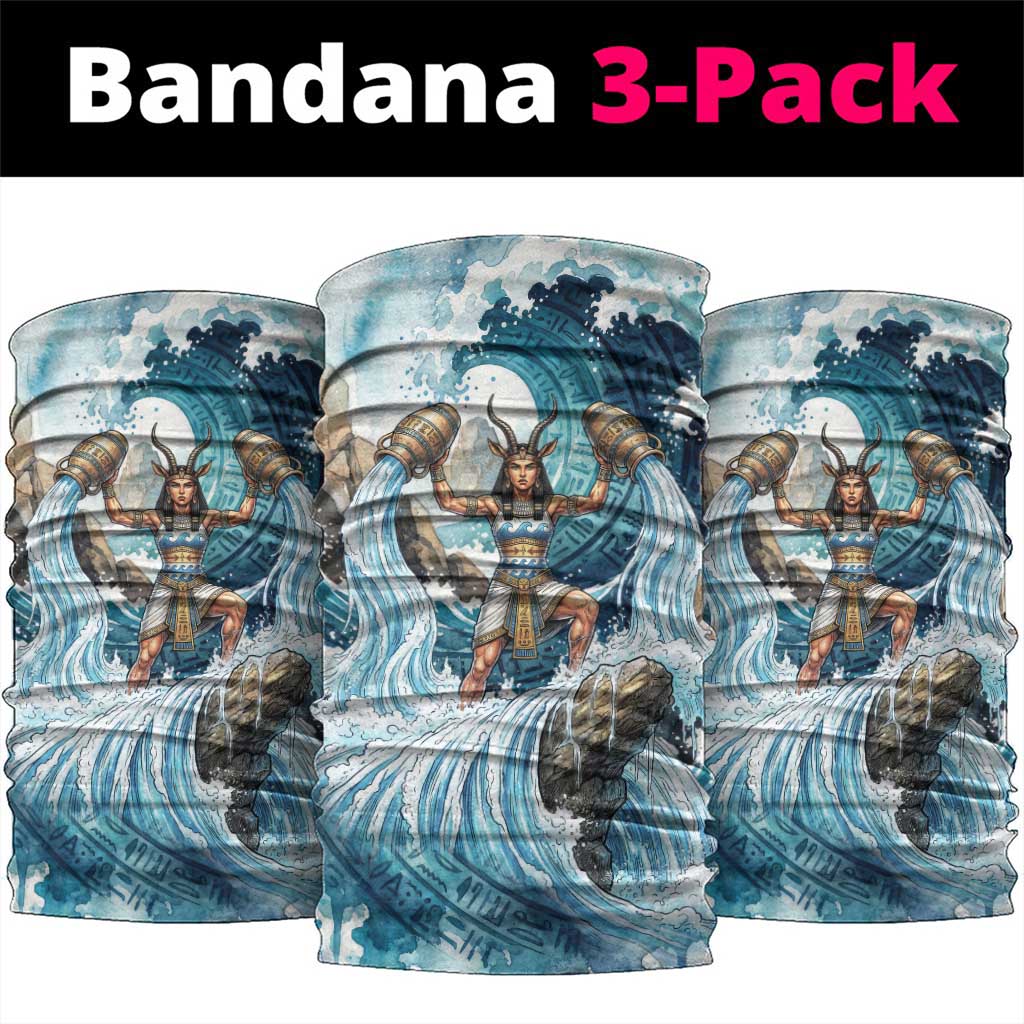 Satis Water Torrent Neck Gaiter with Egyptian Flood Symbolism in Oceanic Blue Tones