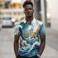 Satis Water Torrent Polo Shirt with Egyptian Flood Symbolism in Oceanic Blue Tones