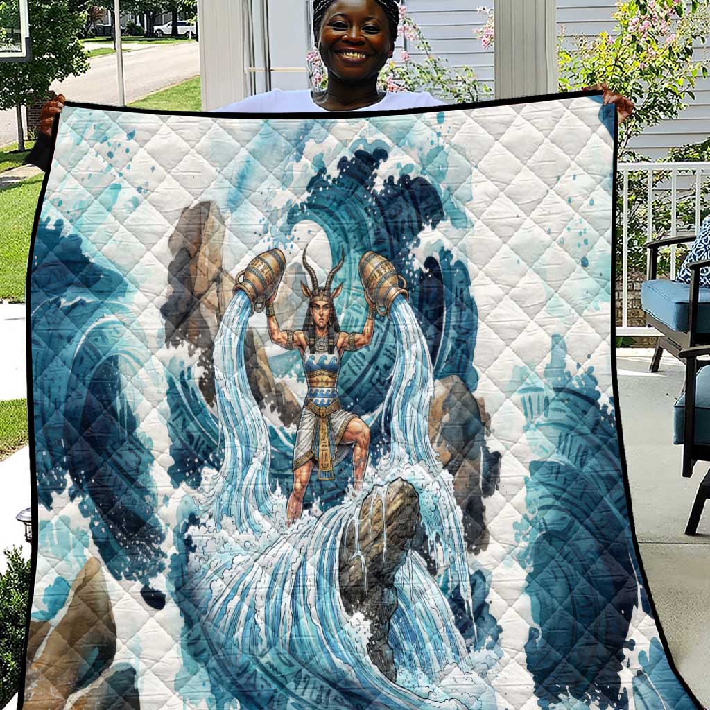 Satis Water Torrent Quilt with Egyptian Flood Symbolism in Oceanic Blue Tones
