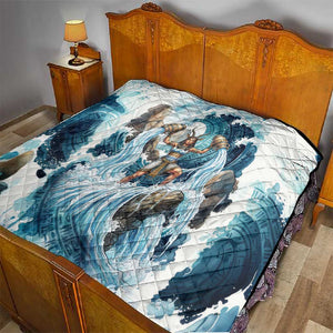 Satis Water Torrent Quilt with Egyptian Flood Symbolism in Oceanic Blue Tones