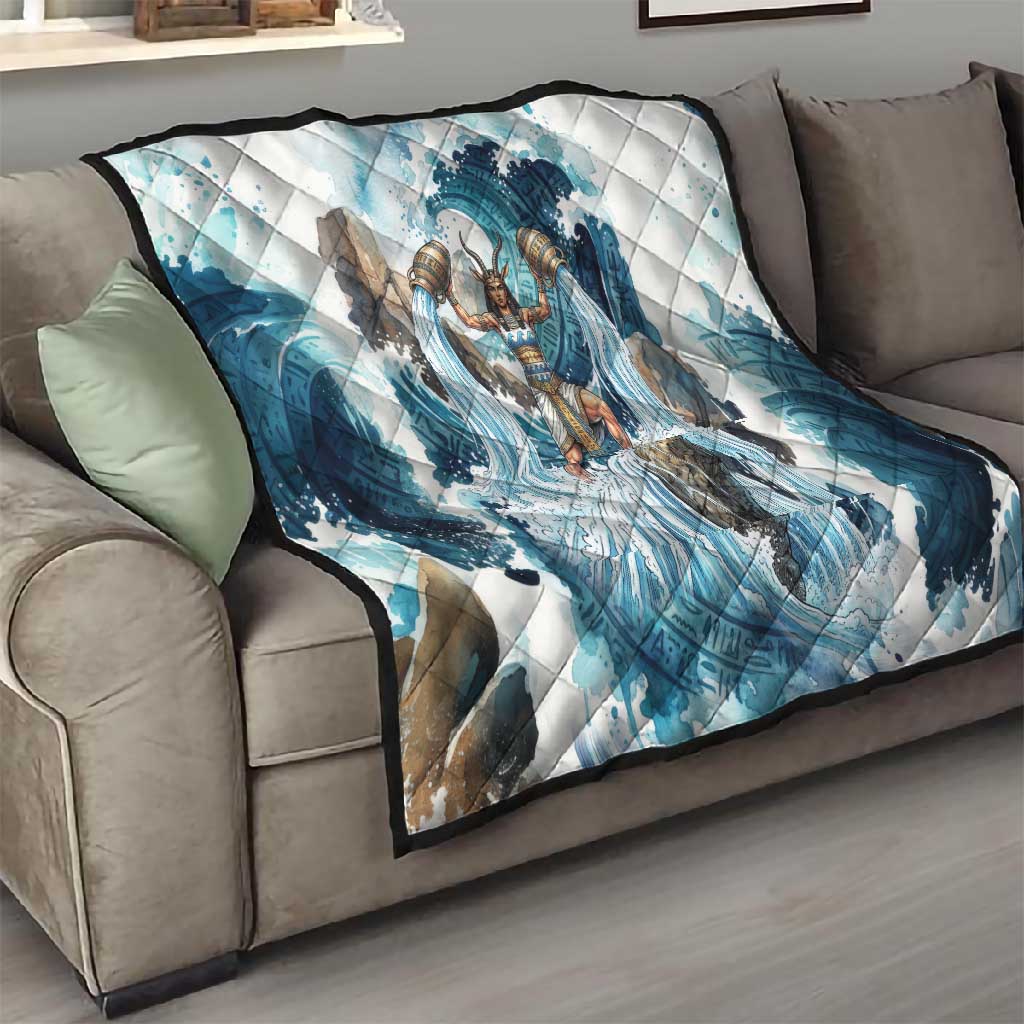 Satis Water Torrent Quilt with Egyptian Flood Symbolism in Oceanic Blue Tones