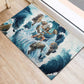 Satis Water Torrent Rubber Doormat with Egyptian Flood Symbolism in Oceanic Blue Tones