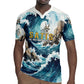 Satis Water Torrent Rugby Jersey with Egyptian Flood Symbolism in Oceanic Blue Tones