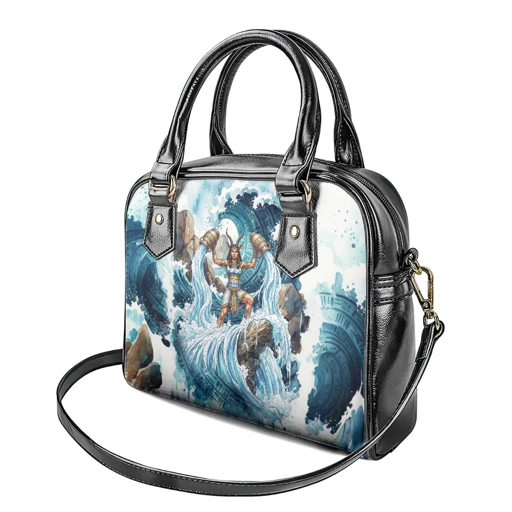 Satis Water Torrent Shoulder Handbag with Egyptian Flood Symbolism in Oceanic Blue Tones