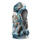 Satis Water Torrent Sleeveless Hoodie with Egyptian Flood Symbolism in Oceanic Blue Tones