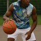 Satis Water Torrent Sleeveless Hoodie with Egyptian Flood Symbolism in Oceanic Blue Tones