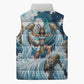 Satis Water Torrent Sleeveless Puffer Jacket with Egyptian Flood Symbolism in Oceanic Blue Tones