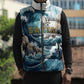 Satis Water Torrent Sleeveless Puffer Jacket with Egyptian Flood Symbolism in Oceanic Blue Tones