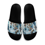 Satis Water Torrent Slide Sandals with Egyptian Flood Symbolism in Oceanic Blue Tones