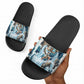 Satis Water Torrent Slide Sandals with Egyptian Flood Symbolism in Oceanic Blue Tones