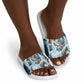 Satis Water Torrent Slide Sandals with Egyptian Flood Symbolism in Oceanic Blue Tones