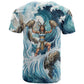 Satis Water Torrent T shirt with Egyptian Flood Symbolism in Oceanic Blue Tones