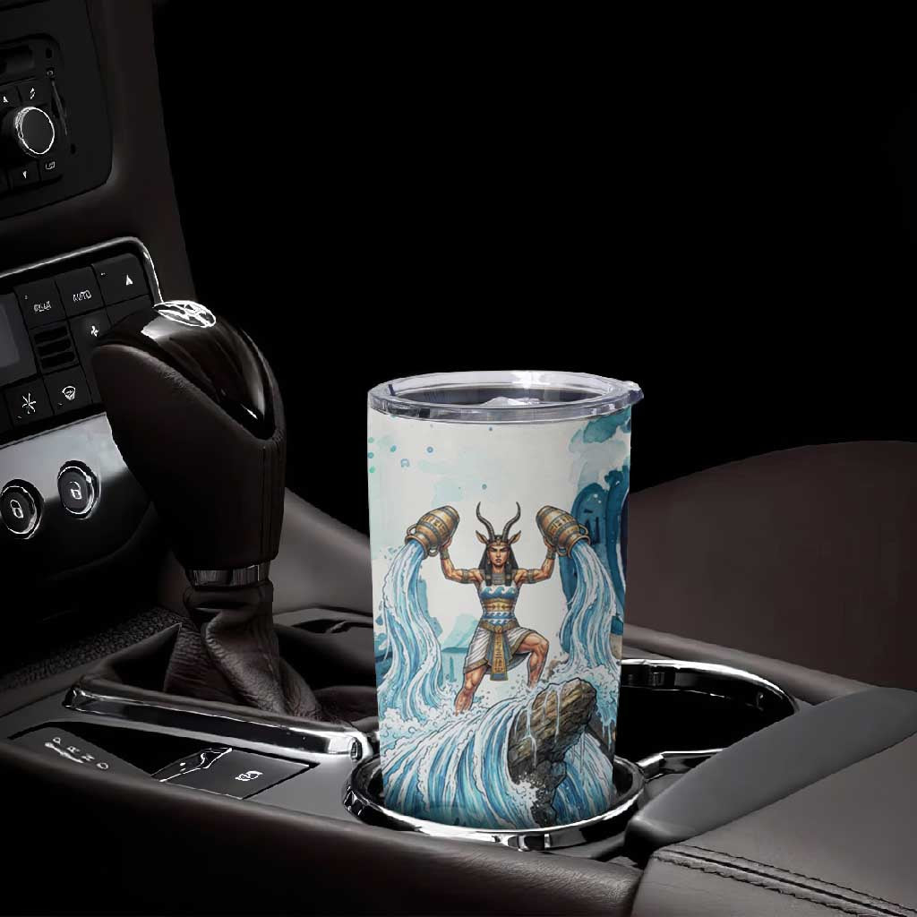 Satis Water Torrent Tumbler Cup with Egyptian Flood Symbolism in Oceanic Blue Tones