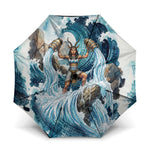 Satis Water Torrent Umbrella with Egyptian Flood Symbolism in Oceanic Blue Tones