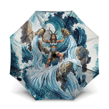 Satis Water Torrent Umbrella with Egyptian Flood Symbolism in Oceanic Blue Tones
