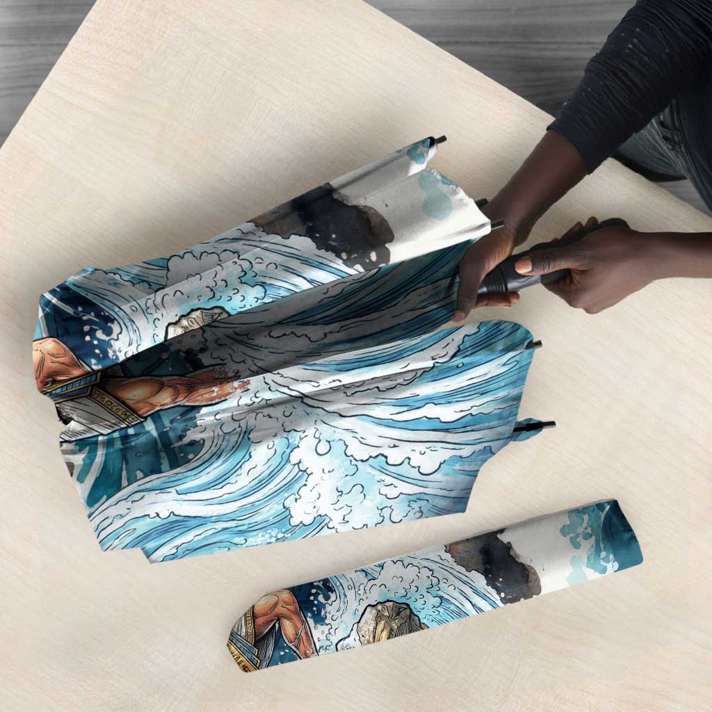 Satis Water Torrent Umbrella with Egyptian Flood Symbolism in Oceanic Blue Tones