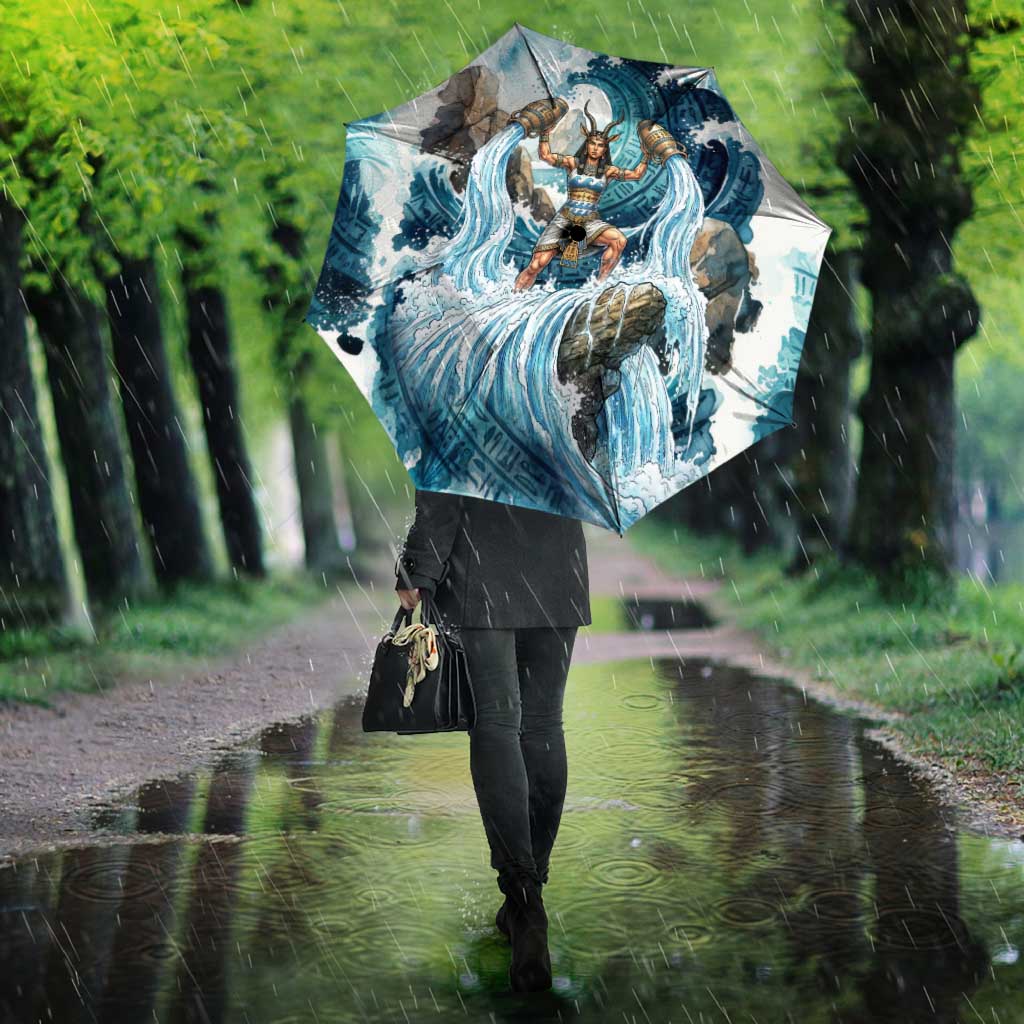 Satis Water Torrent Umbrella with Egyptian Flood Symbolism in Oceanic Blue Tones