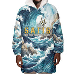 Satis Water Torrent Wearable Blanket Hoodie with Egyptian Flood Symbolism in Oceanic Blue Tones