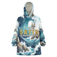 Satis Water Torrent Wearable Blanket Hoodie with Egyptian Flood Symbolism in Oceanic Blue Tones