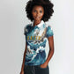 Satis Water Torrent Women Polo Shirt with Egyptian Flood Symbolism in Oceanic Blue Tones