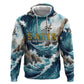 Satis Water Torrent Zip Hoodie with Egyptian Flood Symbolism in Oceanic Blue Tones