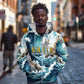 Satis Water Torrent Zip Hoodie with Egyptian Flood Symbolism in Oceanic Blue Tones