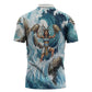 Satis Water Torrent Zipper Polo Shirt with Egyptian Flood Symbolism in Oceanic Blue Tones