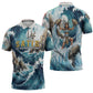 Satis Water Torrent Zipper Polo Shirt with Egyptian Flood Symbolism in Oceanic Blue Tones