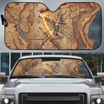 Satis Auto Sun Shade with Fiery Bow and Arrow in Ancient Egyptian Warrior