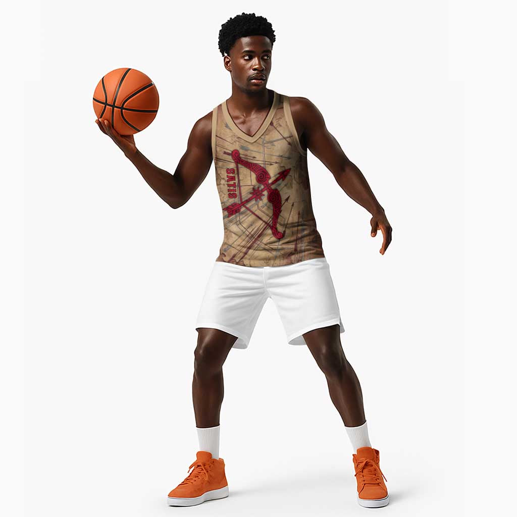 Satis Basketball Jersey with Fiery Bow and Arrow in Ancient Egyptian Warrior