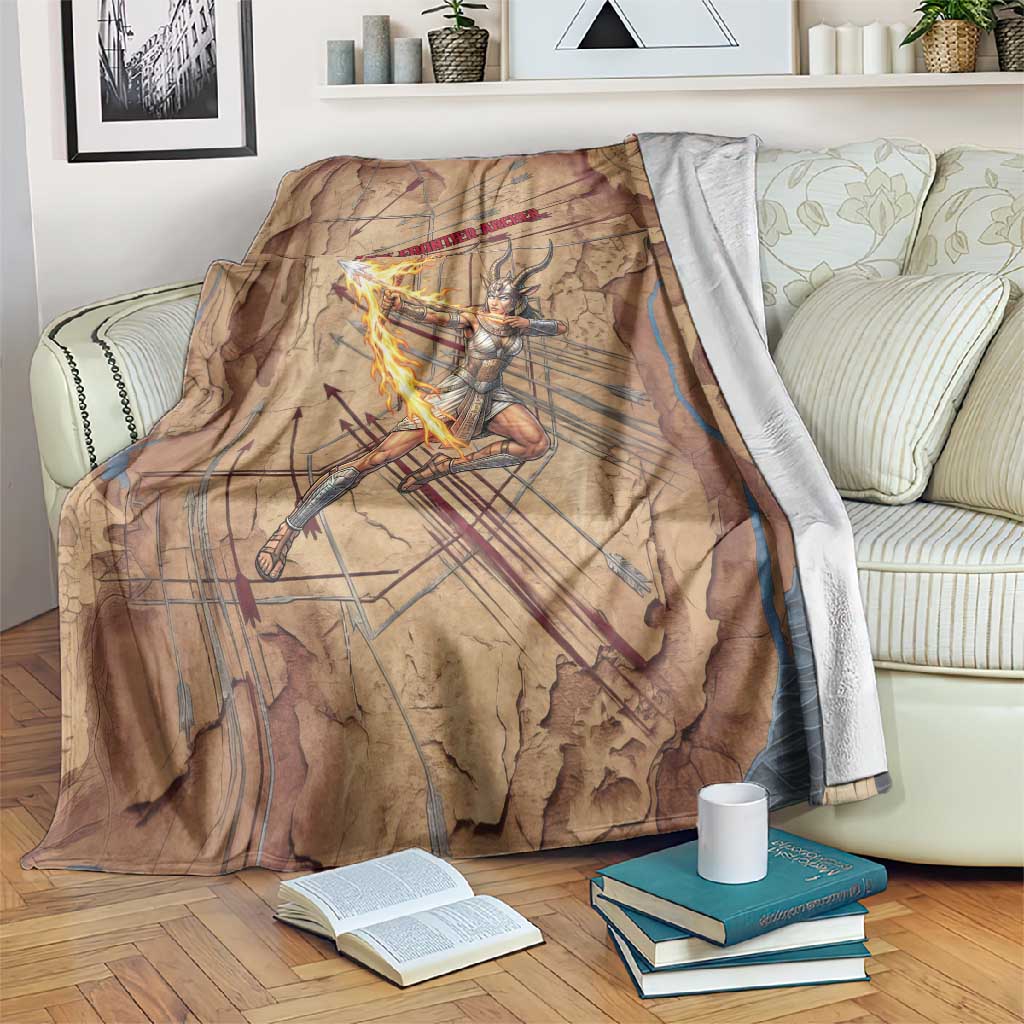 Satis Blanket with Fiery Bow and Arrow in Ancient Egyptian Warrior