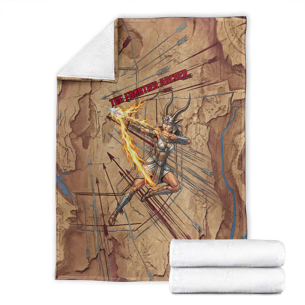 Satis Blanket with Fiery Bow and Arrow in Ancient Egyptian Warrior