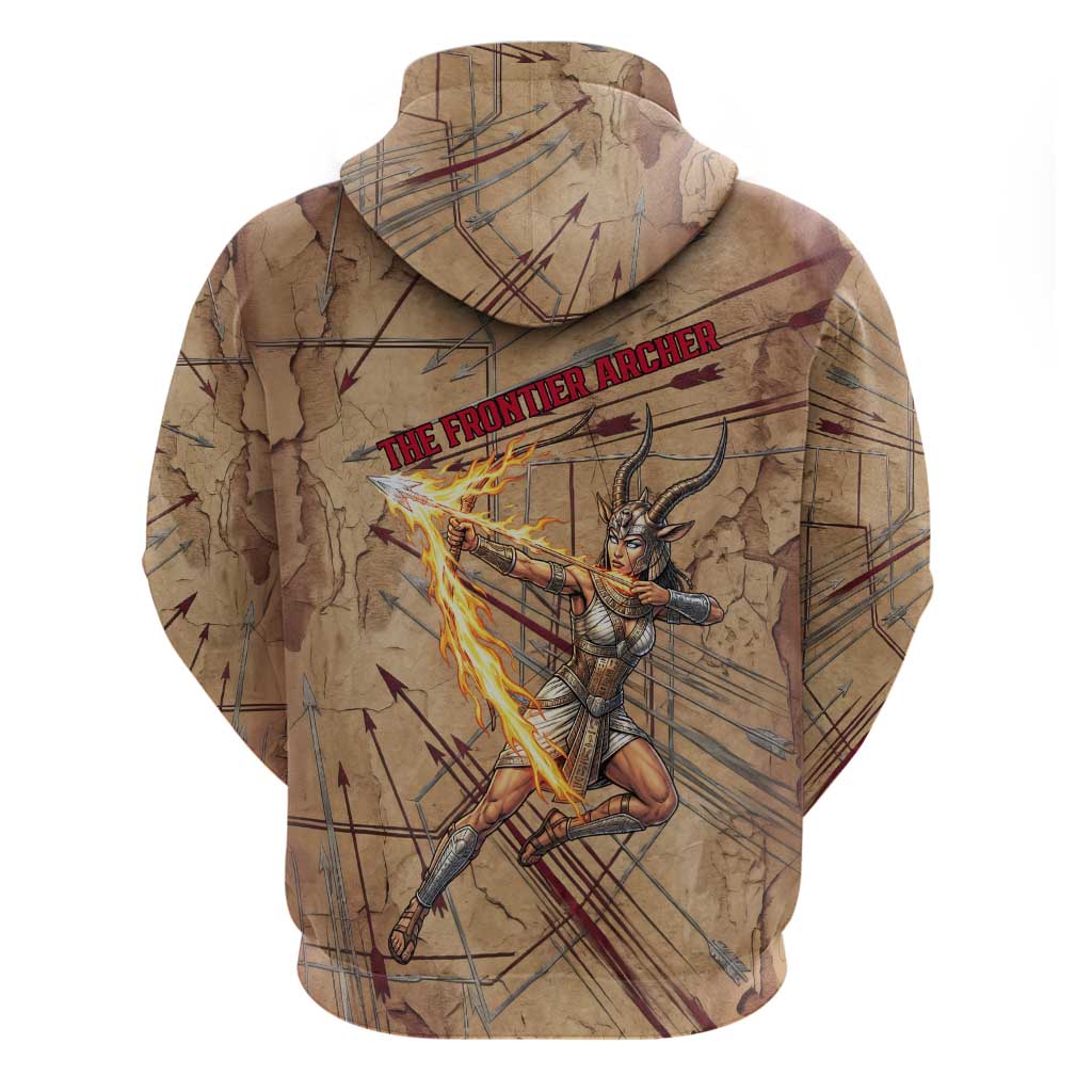 Satis Hoodie with Fiery Bow and Arrow in Ancient Egyptian Warrior