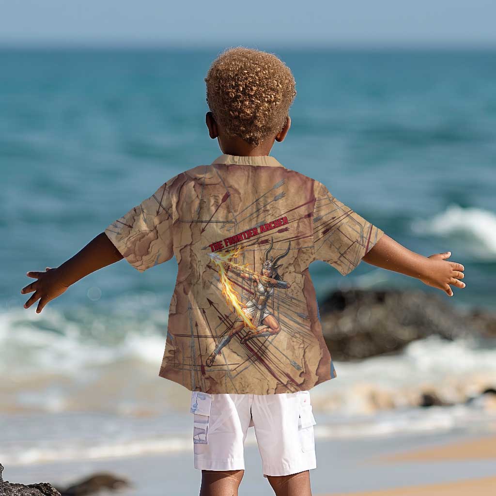 Satis Kid Hawaiian Shirt with Fiery Bow and Arrow in Ancient Egyptian Warrior