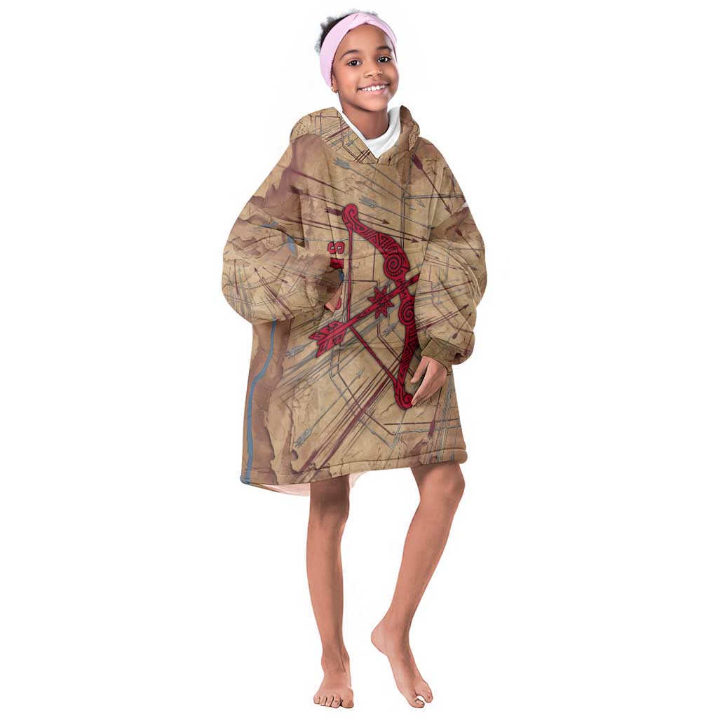 Satis Kid Wearable Blanket Hoodie with Fiery Bow and Arrow in Ancient Egyptian Warrior