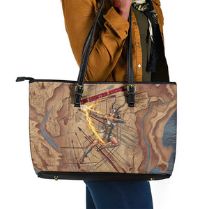 Satis Leather Tote Bag with Fiery Bow and Arrow in Ancient Egyptian Warrior