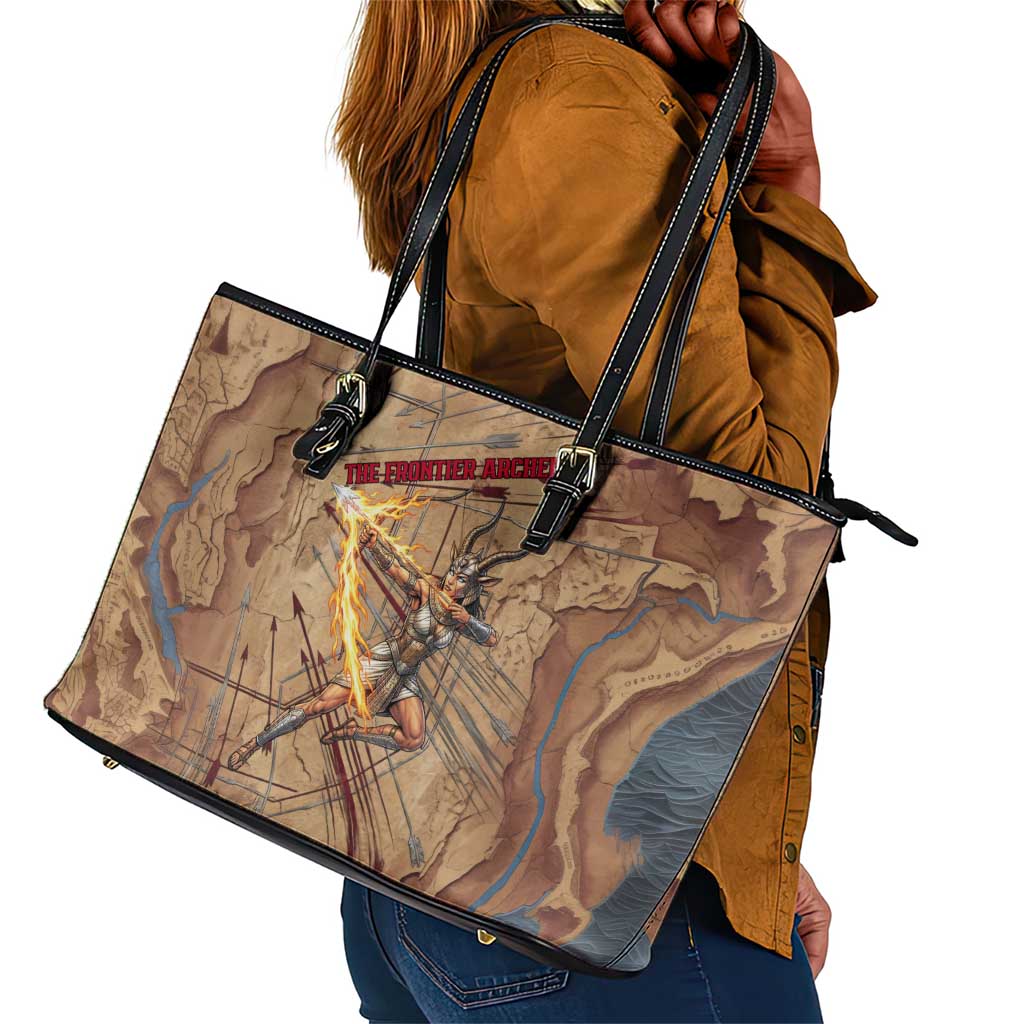 Satis Leather Tote Bag with Fiery Bow and Arrow in Ancient Egyptian Warrior