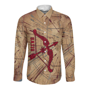Satis Long Sleeve Button Shirt with Fiery Bow and Arrow in Ancient Egyptian Warrior