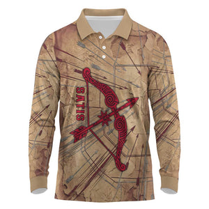 Satis Long Sleeve Polo Shirt with Fiery Bow and Arrow in Ancient Egyptian Warrior