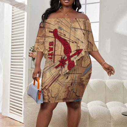 Satis Off Shoulder Short Dress with Fiery Bow and Arrow in Ancient Egyptian Warrior